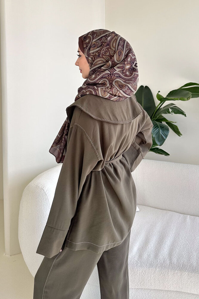 Mendil Yaka Kemerli Takım - Haki - 4