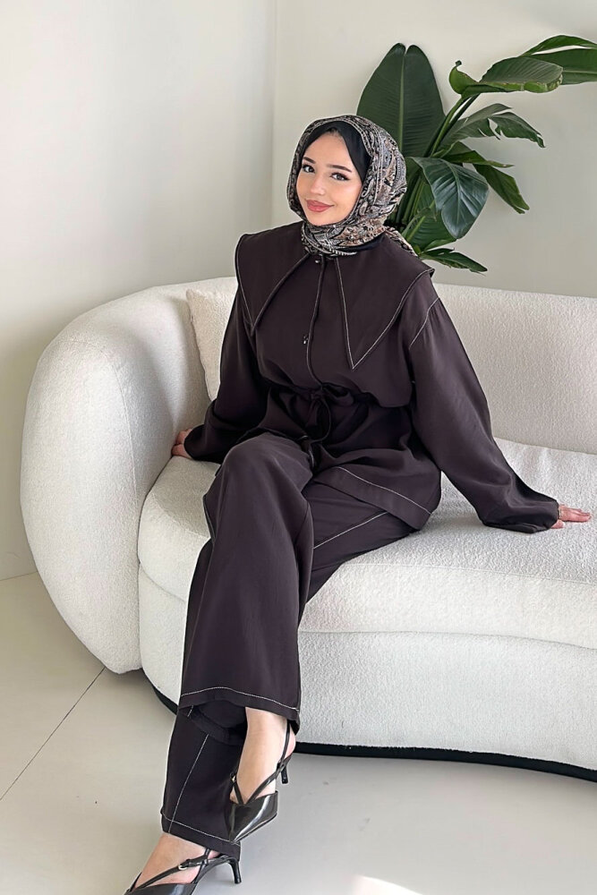 Mendil Yaka Kemerli Takım - Kahverengi - ENMA (5)