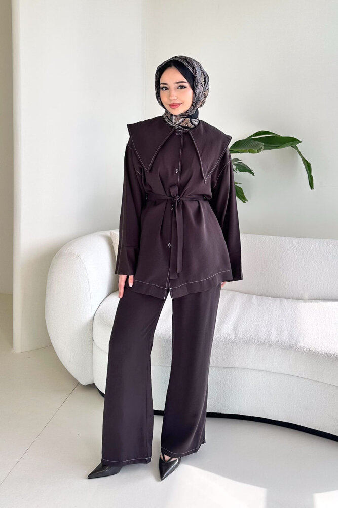 Mendil Yaka Kemerli Takım - Kahverengi - ENMA (0)