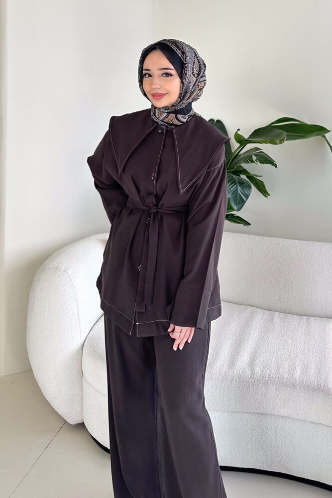 Mendil Yaka Kemerli Takım - Kahverengi - ENMA (1)