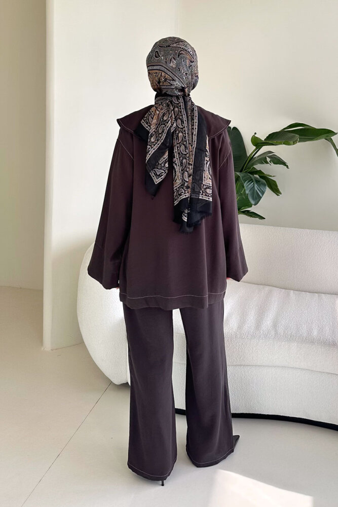 Mendil Yaka Kemerli Takım - Kahverengi - 8