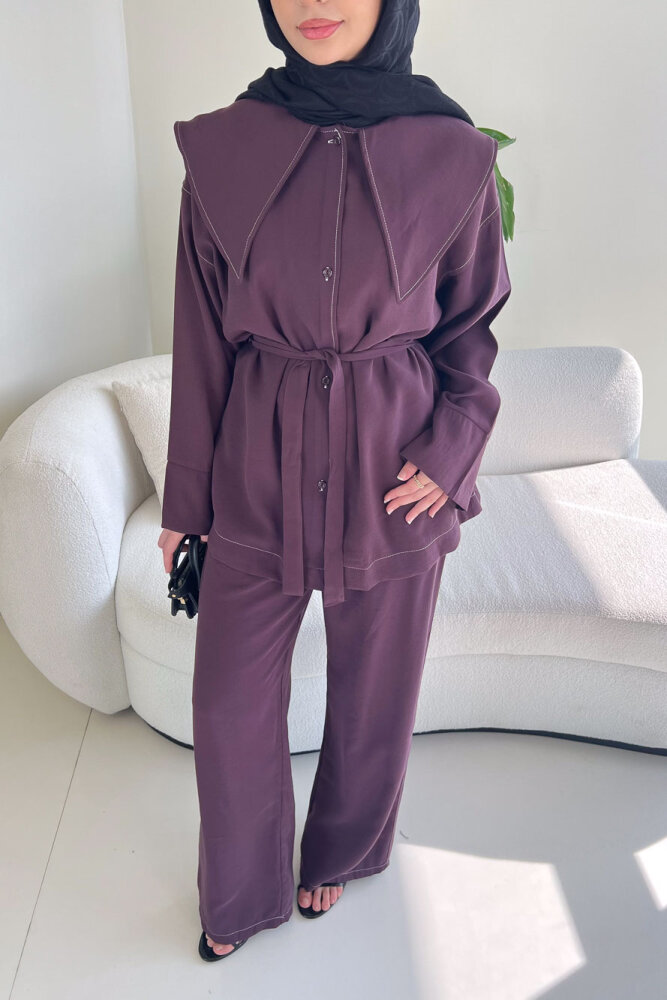 Mendil Yaka Kemerli Takım - Mürdüm - 3