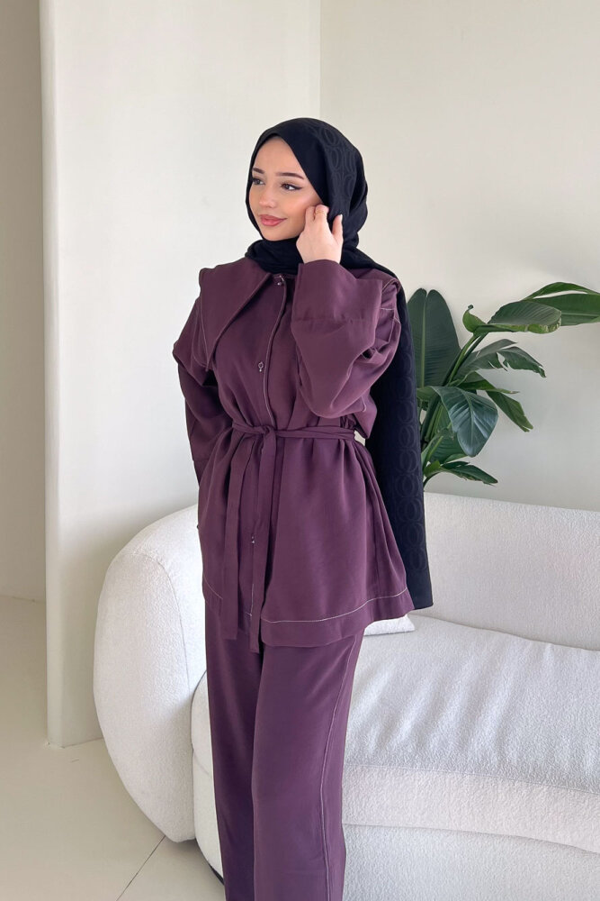 Mendil Yaka Kemerli Takım - Mürdüm - 6