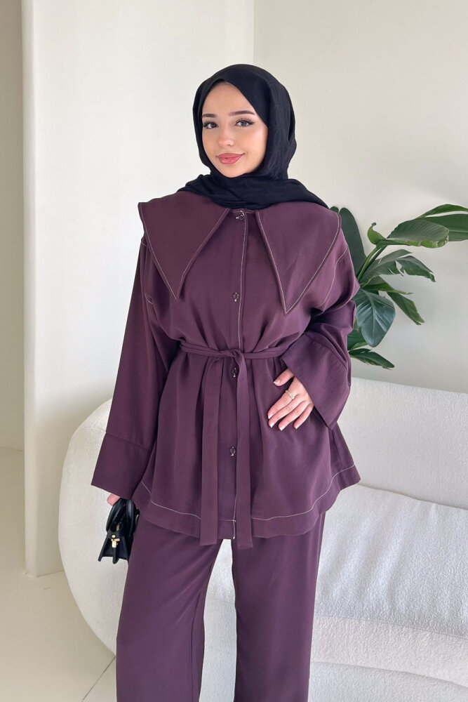 Mendil Yaka Kemerli Takım - Mürdüm - 8