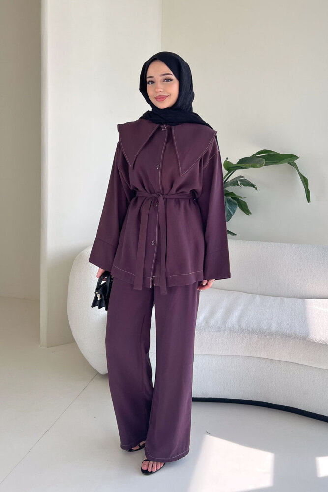 Mendil Yaka Kemerli Takım - Mürdüm - 2