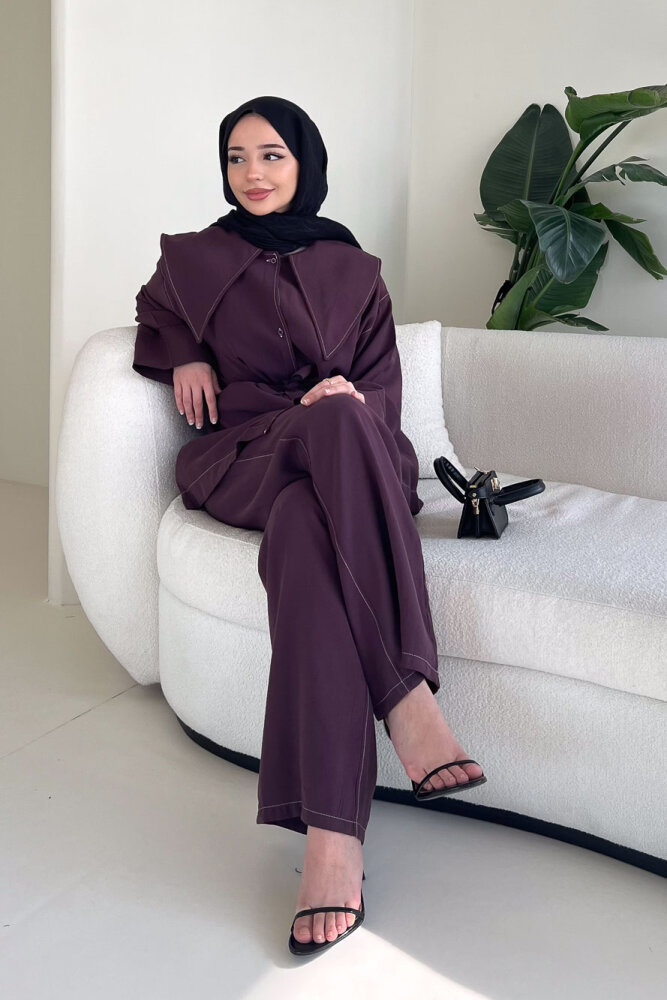 Mendil Yaka Kemerli Takım - Mürdüm - 9