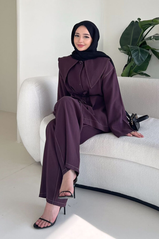 Mendil Yaka Kemerli Takım - Mürdüm - ENMA (0)