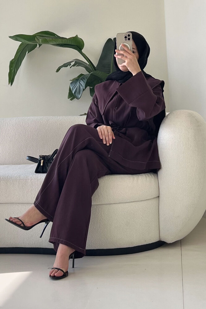 Mendil Yaka Kemerli Takım - Mürdüm - 7