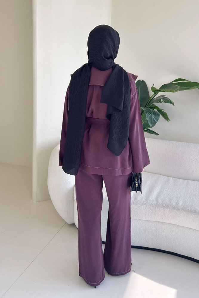 Mendil Yaka Kemerli Takım - Mürdüm - 10