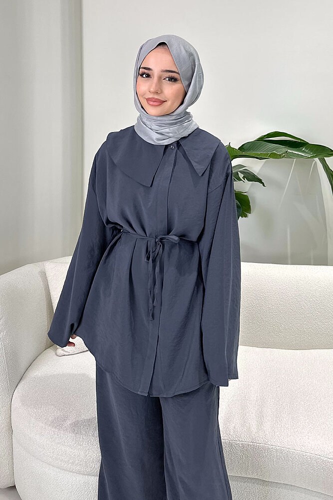 Taylan Mendil Yaka Pantolon Takım - Antrasit - ENMA (4)