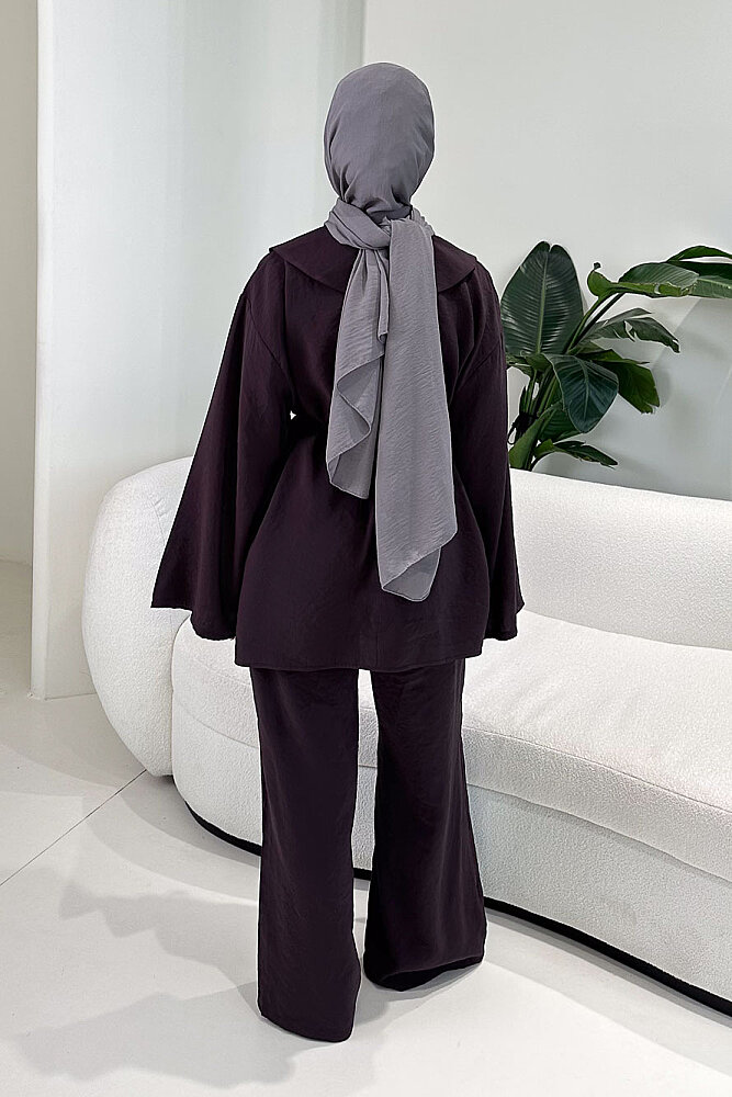 Taylan Mendil Yaka Pantolon Takım - Mürdüm - 4