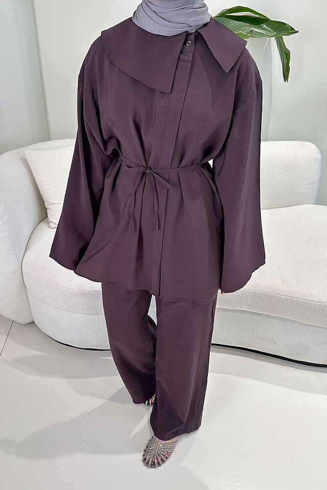 Taylan Mendil Yaka Pantolon Takım - Mürdüm - 2