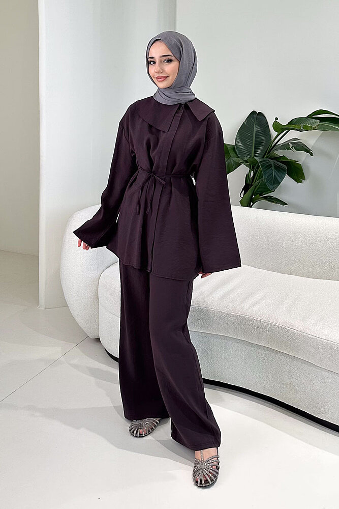 Taylan Mendil Yaka Pantolon Takım - Mürdüm - 1