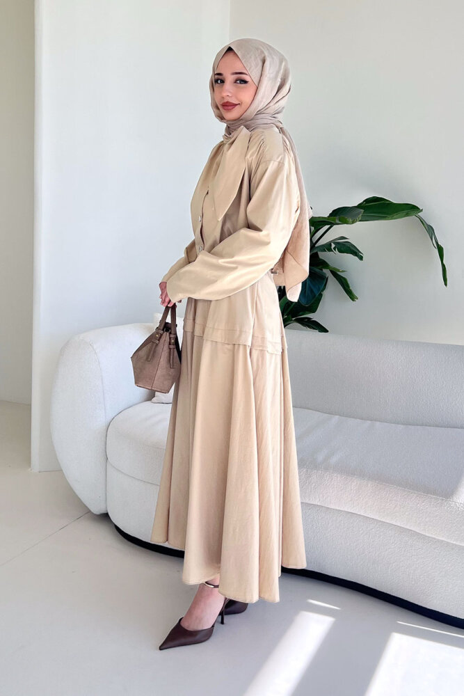 Mina Flar Detaylı Çıtçıtlı Etek Takım - Bej - 2