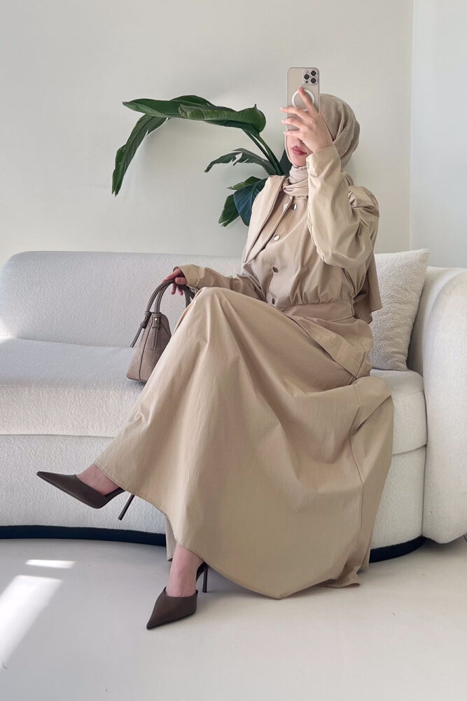 Mina Flar Detaylı Çıtçıtlı Etek Takım - Bej - 3