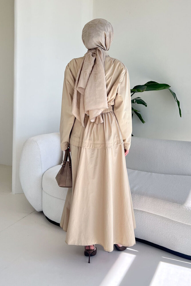 Mina Flar Detaylı Çıtçıtlı Etek Takım - Bej - 7