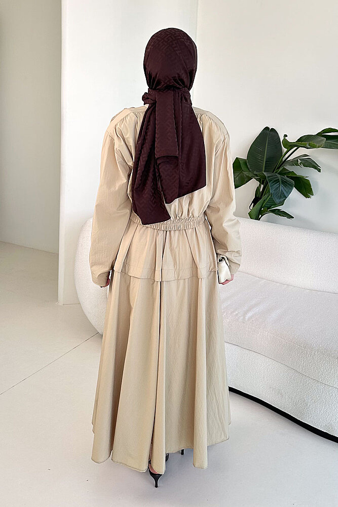 Mina Flar Detaylı Çıtçıtlı Etek Takım - Bej - 8