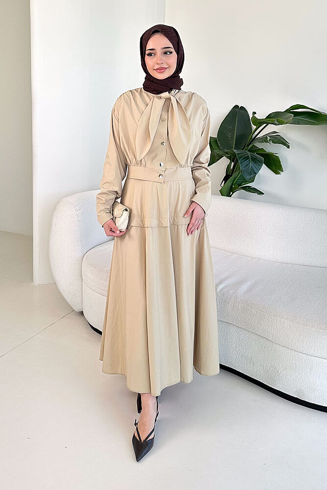 Mina Flar Detaylı Çıtçıtlı Etek Takım - Bej - 1