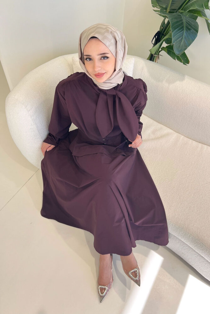 Mina Flar Detaylı Çıtçıtlı Etek Takım - Bordo - 1