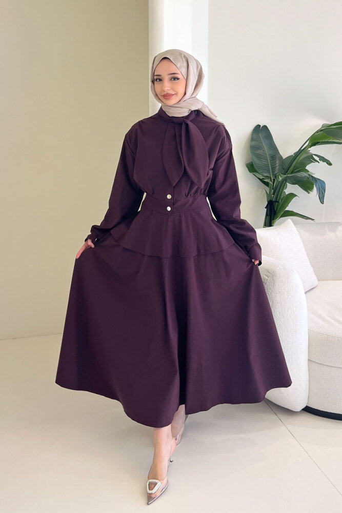 Mina Flar Detaylı Çıtçıtlı Etek Takım - Bordo - 6