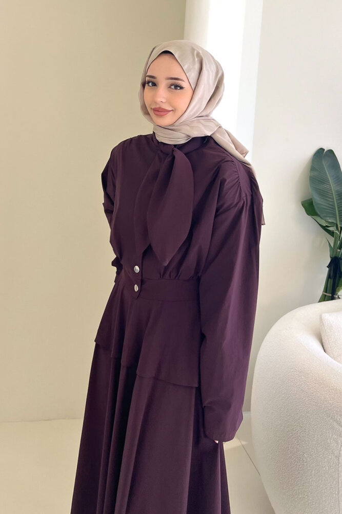 Mina Flar Detaylı Çıtçıtlı Etek Takım - Bordo - 7