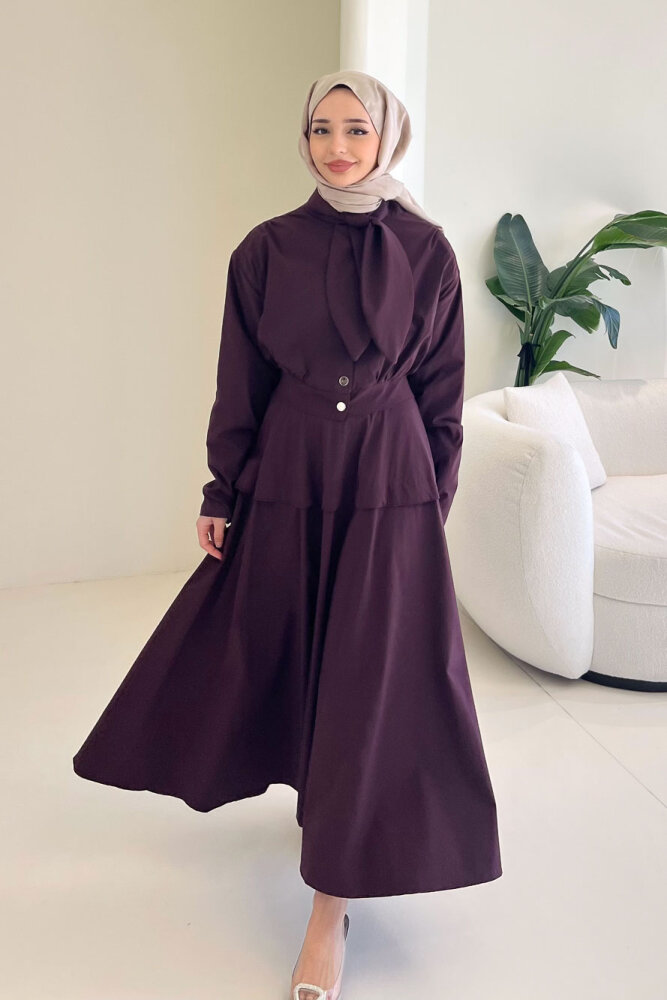 Mina Flar Detaylı Çıtçıtlı Etek Takım - Bordo - 3