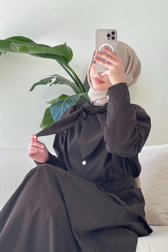 Mina Flar Detaylı Çıtçıtlı Etek Takım - Kahverengi - 8