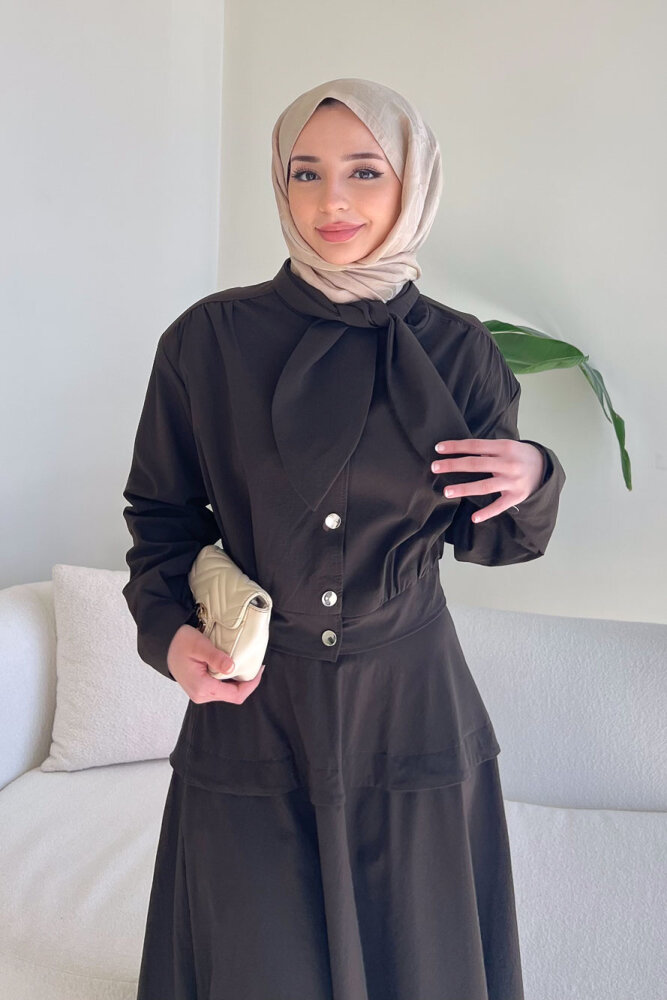 Mina Flar Detaylı Çıtçıtlı Etek Takım - Kahverengi - 2