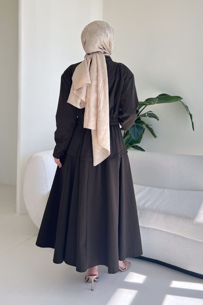 Mina Flar Detaylı Çıtçıtlı Etek Takım - Kahverengi - 7