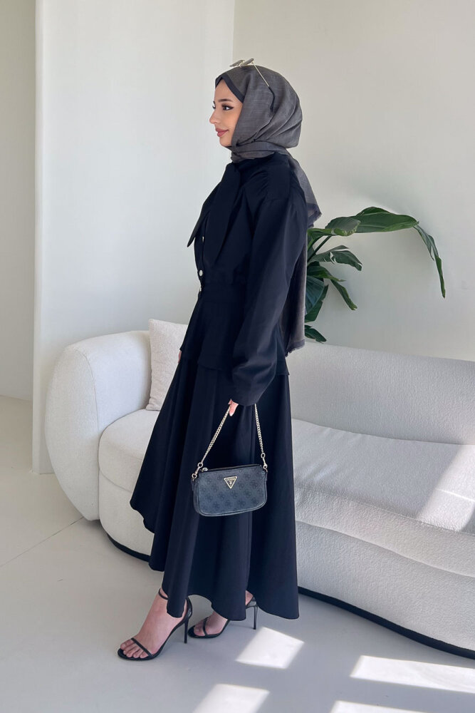 Mina Flar Detaylı Çıtçıtlı Etek Takım - Siyah - 8