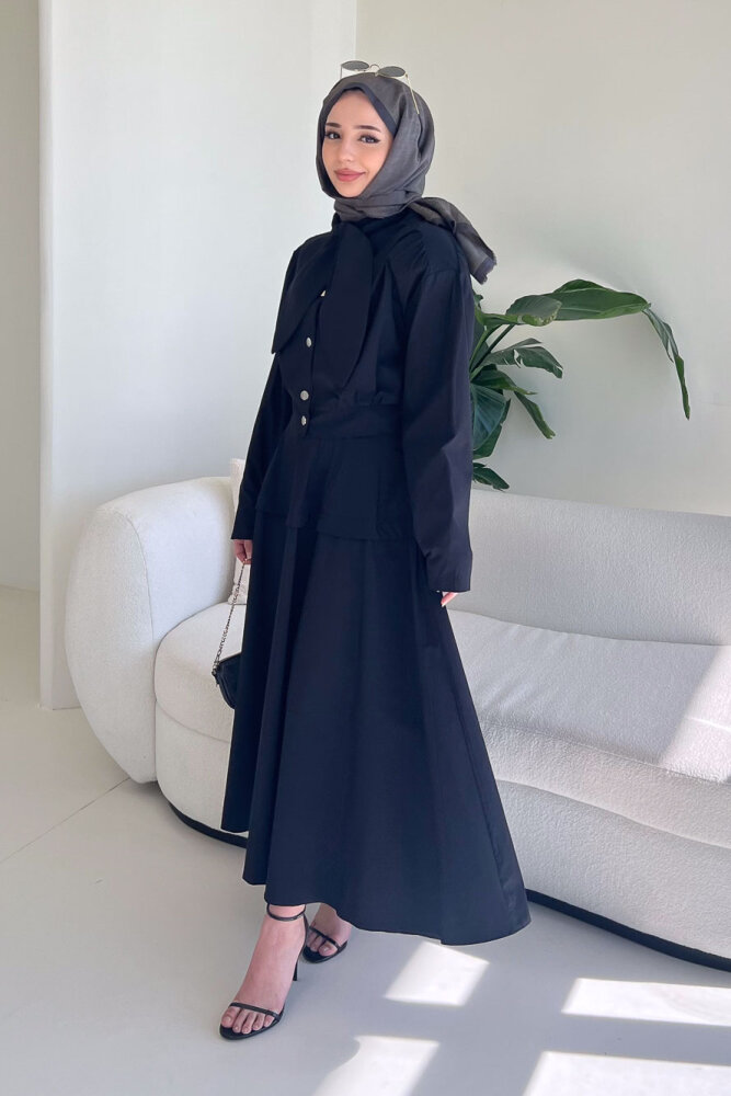 Mina Flar Detaylı Çıtçıtlı Etek Takım - Siyah - 6