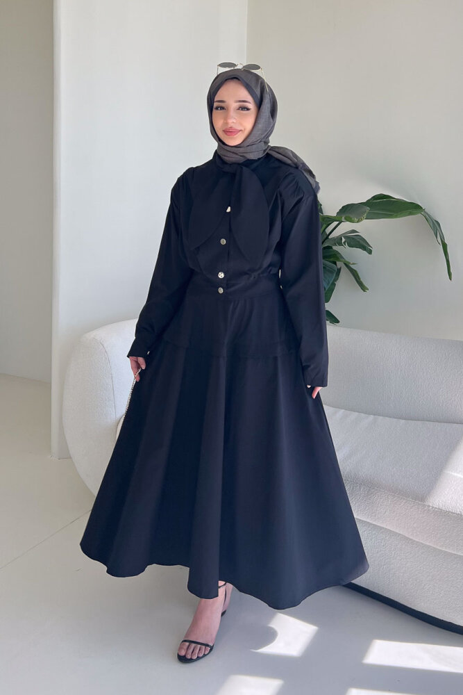 Mina Flar Detaylı Çıtçıtlı Etek Takım - Siyah - 1