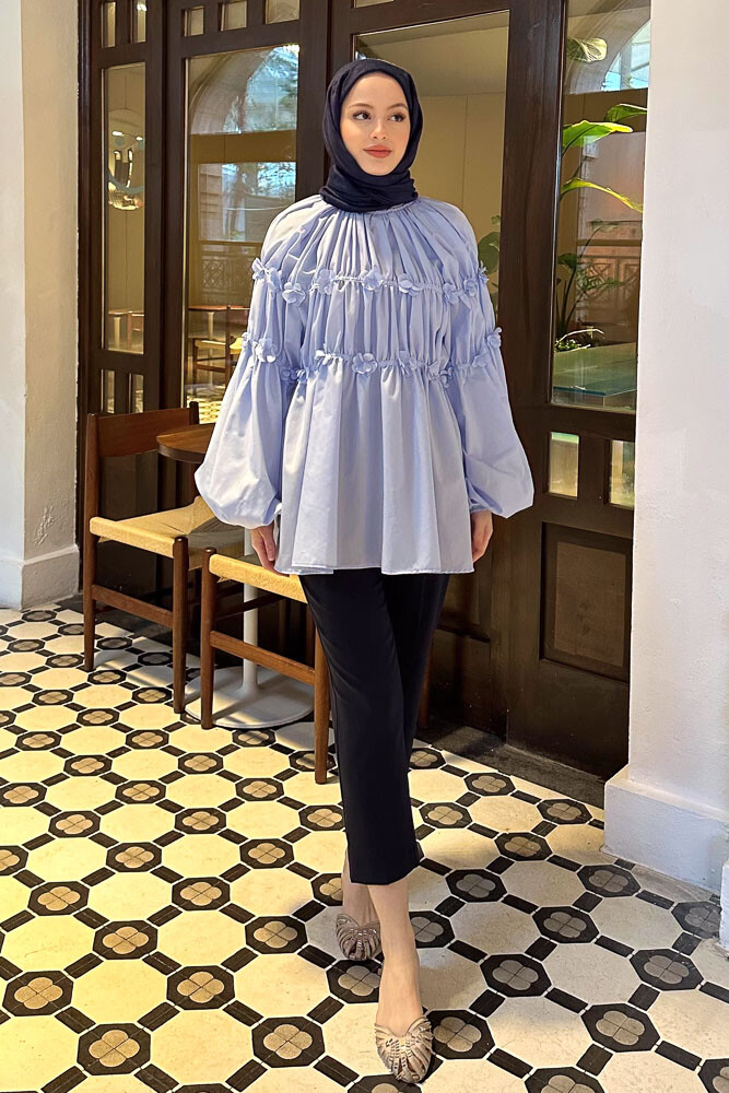 Mini Çiçekli Gömlek - Bebe Mavisi - HENZA (4)