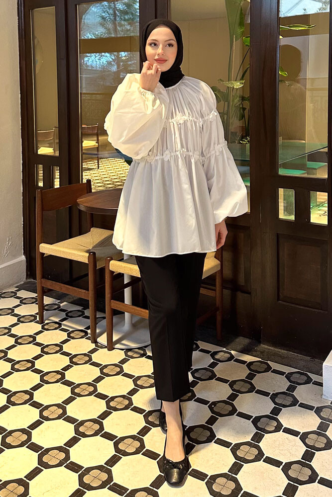 Mini Çiçekli Gömlek - Ekru - HENZA (4)