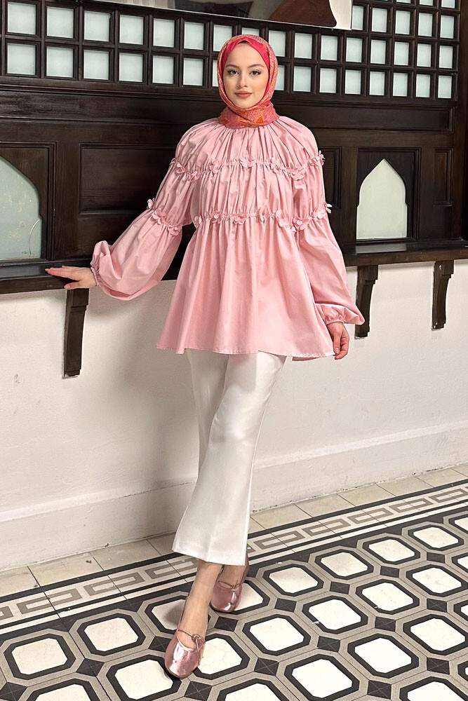 Mini Çiçekli Gömlek - Pembe - HENZA (4)