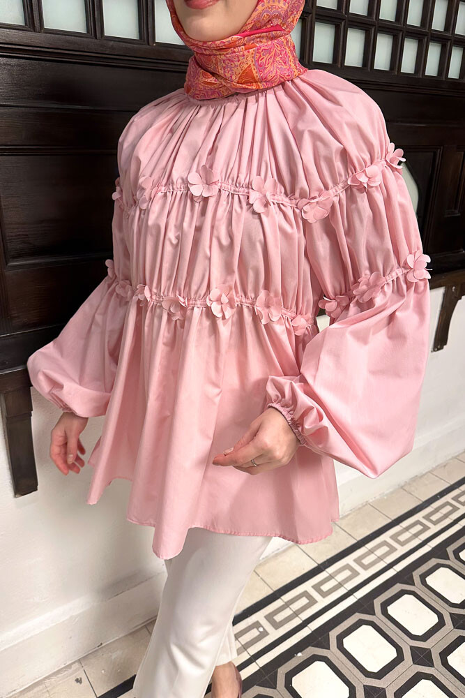 Mini Çiçekli Gömlek - Pembe - HENZA (3)