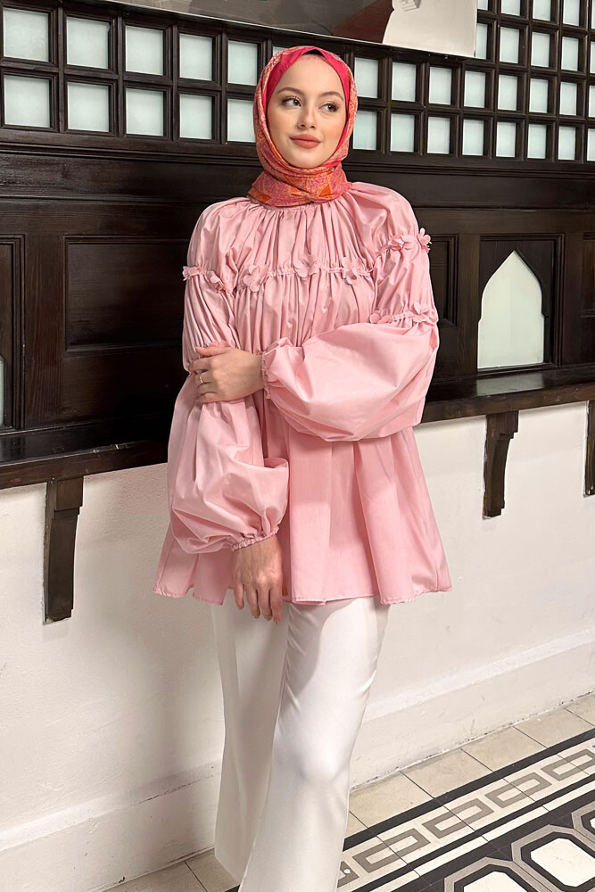 Mini Çiçekli Gömlek - Pembe - HENZA (5)