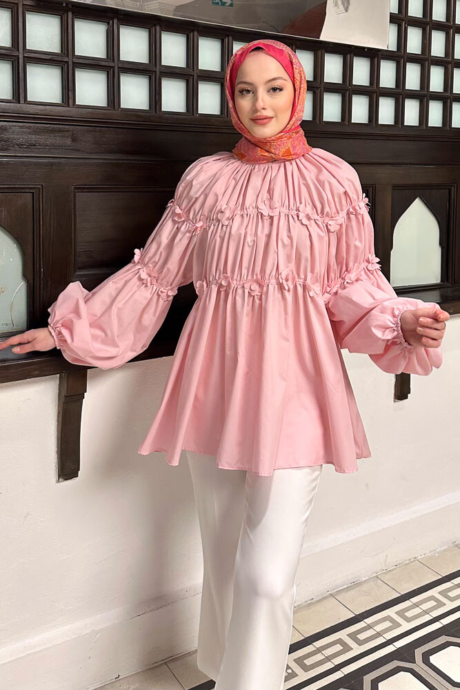Mini Çiçekli Gömlek - Pembe - HENZA (1)