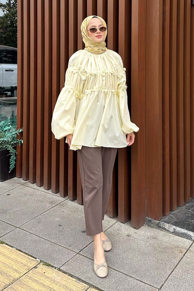 Mini Çiçekli Gömlek - Sarı - HENZA (3)