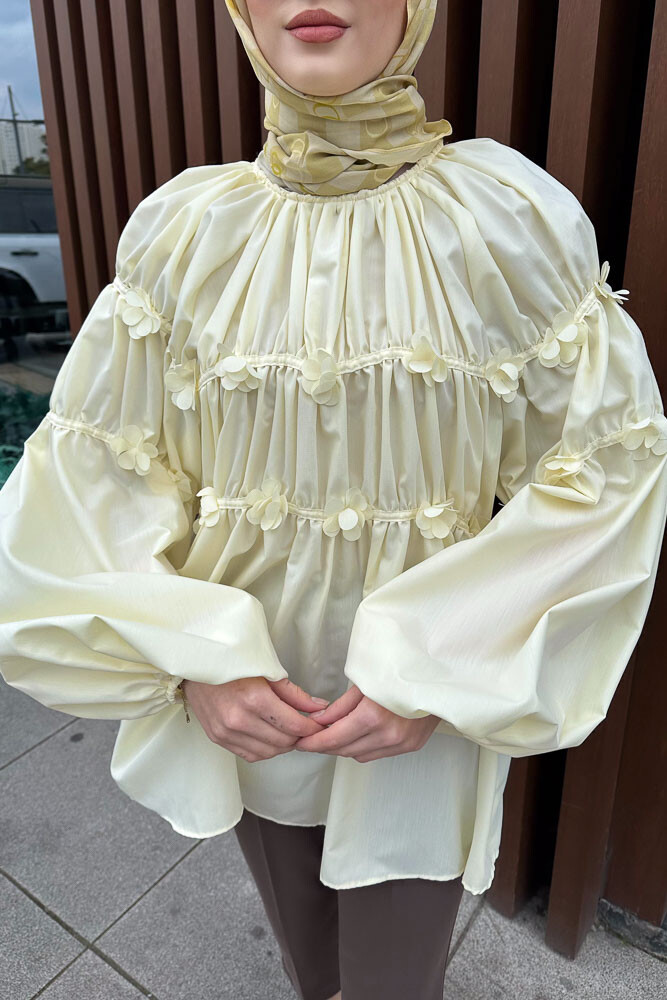 Mini Çiçekli Gömlek - Sarı - HENZA (4)