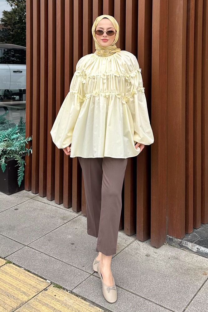 Mini Çiçekli Gömlek - Sarı - HENZA (5)