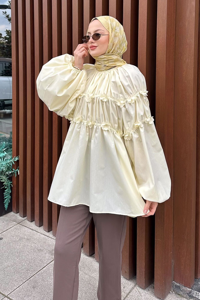 Mini Çiçekli Gömlek - Sarı - HENZA (2)