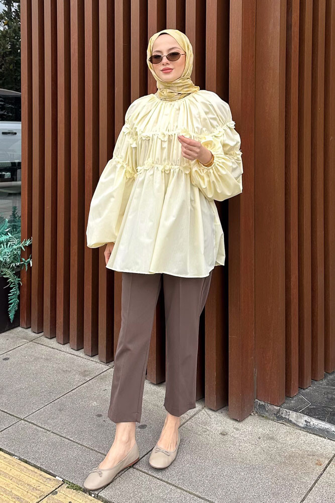 Mini Çiçekli Gömlek - Sarı - HENZA (1)