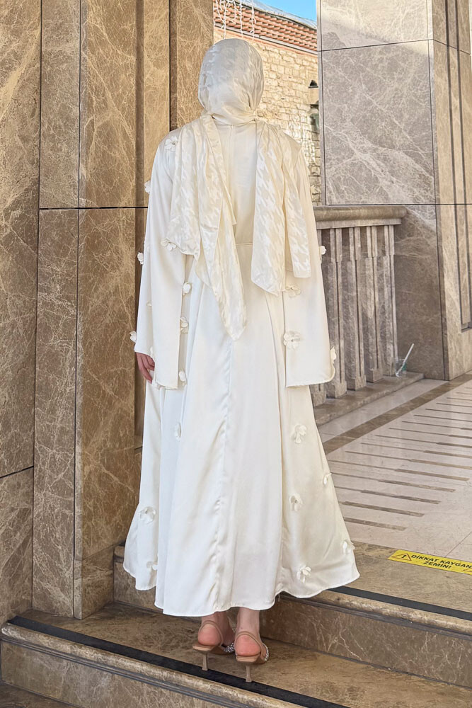 Minik Çiçekli Abaya - Ekru - 8