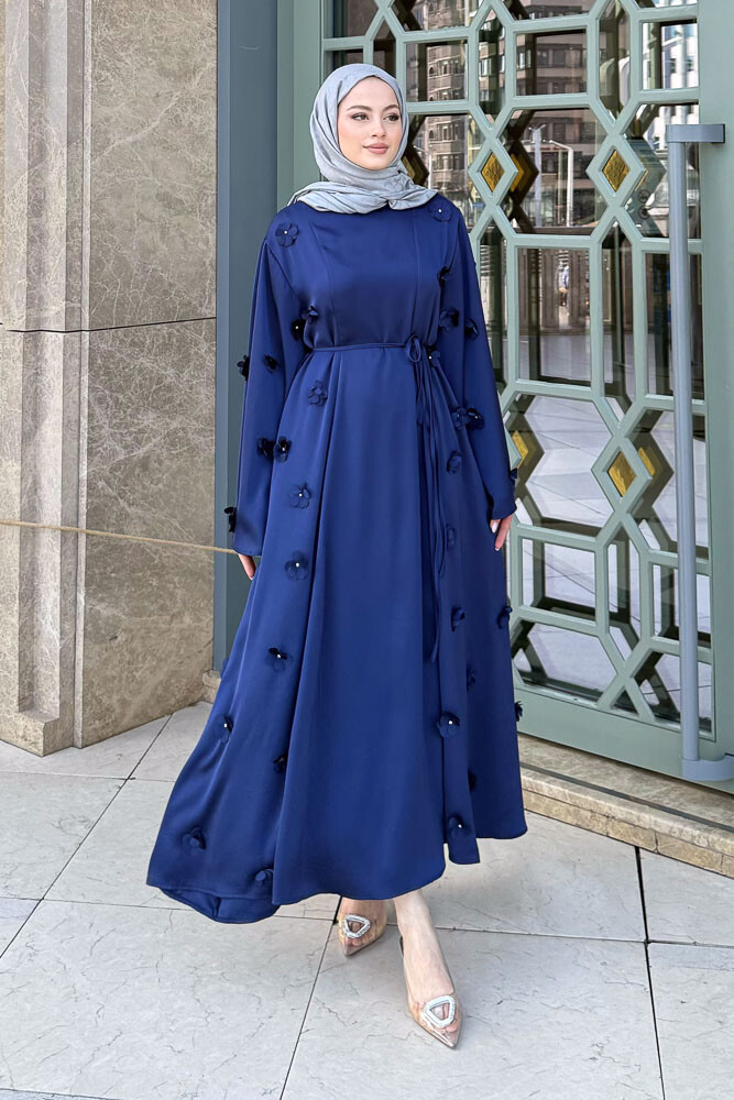 Minik Çiçekli Abaya - Lacivert - 2