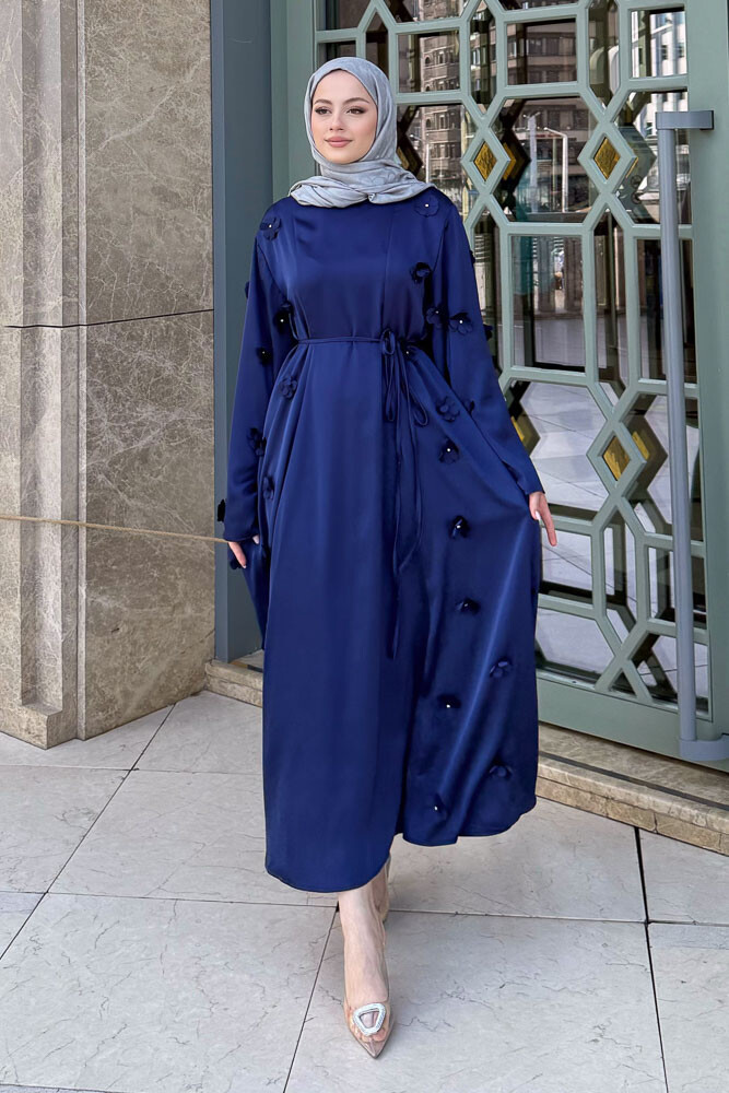Minik Çiçekli Abaya - Lacivert - 7