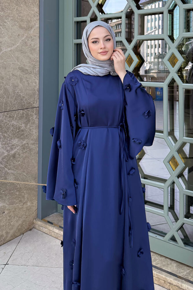 Minik Çiçekli Abaya - Lacivert - 5