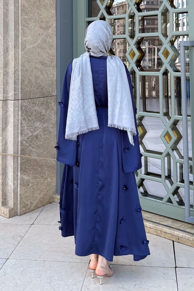 Minik Çiçekli Abaya - Lacivert - 8