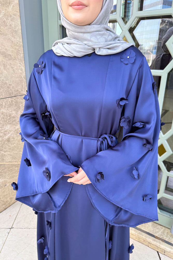 Minik Çiçekli Abaya - Lacivert - 6