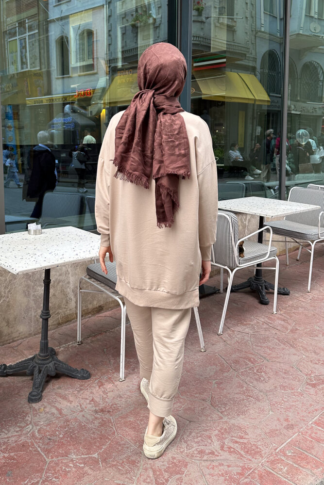 Minimal Düz Basic Sweat - Bej - PUANE (4)